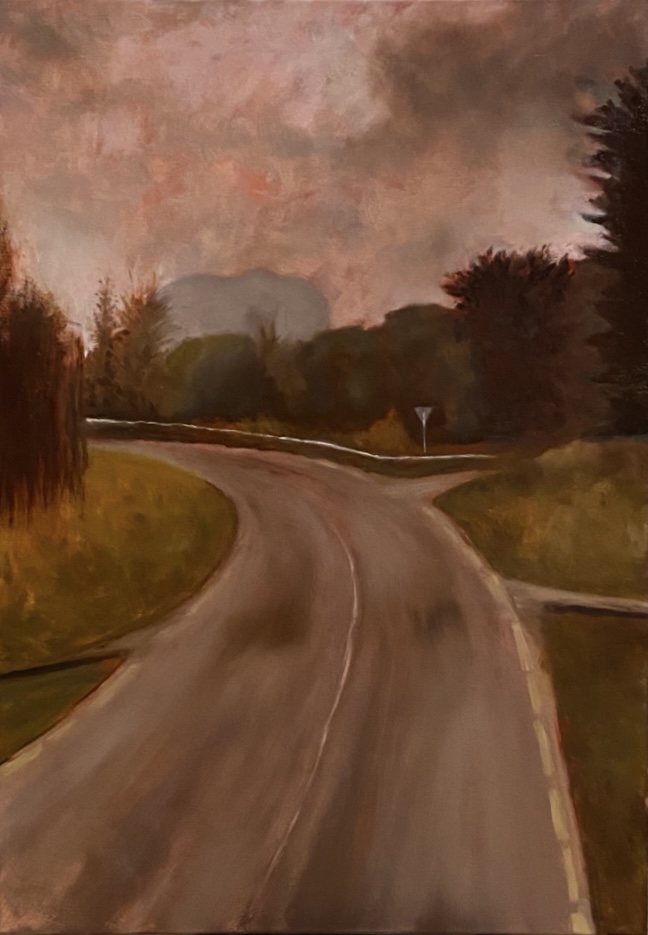 A winding road curves through a rural landscape.